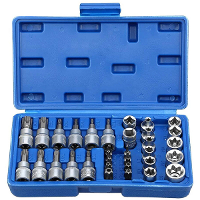 34PCS Torx bit Stopcontact en E Torx Sterstopcontactset 1/4 3/8 1/2 Drive Chroom Vanadium Staal met Opbergkoffer voor Au