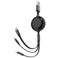 3A 3 in 1 USB A naar iP/Micro/Type C Uittrekbare USB kabel Snelladen Koperkernlijn 1M Lang voor iPhone 16 Pro 15 14 13 P