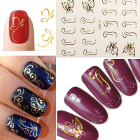 3D Golden butterfly Bow Nail Art Stickers Line Dot Nail Deco