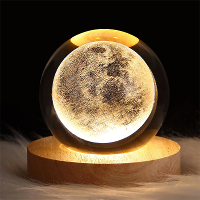 3D Kristallen Bol Nachtlamp Met Led Houten Lampvoet Bedlampje Huisdecoratie Kerstcadeau Nachtlamp