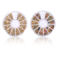 3D Multi Color Pearl Rhinestone Metal Nail Art Decoration Wheel
