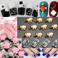 3D Pig Gem Mustache Christmas Alloy Rhinestone Nail Art Stickers