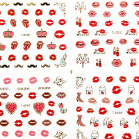 3D Red Hearts Red Lip Golden Nail Sticker Decal Valentines Day Design