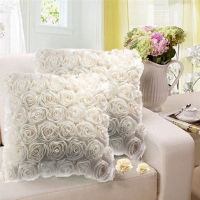 3D White Rose Flower Satin Pillow Cases Home Sofa Wedding Square Cushion Cover