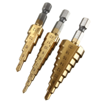 3Pcs 1/4 Inch Hex Shank Hss Titanium Coated Step Drill Bit Set 3 12/4 12/4 20mm