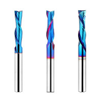 3PCS 1/4 Inch Schacht Tungsten Staal Nano Blauw Spiraal Freesbits Oplopende Aflopende Compressiefreesbit voor Houtbewerk