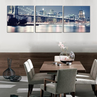 3Pcs Bridge Night Scene Combination Painting On Canvas Frameless Drawing Home Background Wall Decor