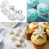 3Pcs Snowflake Shape Fondant Cake Baking Decorating Mold Plunger Cutter Set