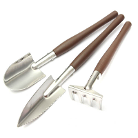 3Pcs Stainless Steel Shovel Rake Spade Wooden Handle Garden Planting Tool Kits