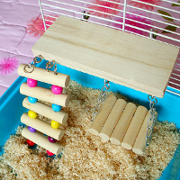 3Pcs Wooden Pets Toy Rat Mouse Bird Hamster Parrot Swing Bridge