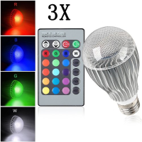 3X E27 9w Ir Remote Control 16 Color Change Rgb Led Ball Bulbs 85 256v
