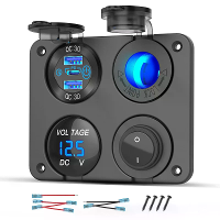 4 In 1 12V Marine Switch Paneel Dual PD30W QC18W Auto USB Poort Aluminium Oplader Verlichte 150W Auto Socket Blauw LED V