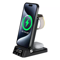 4 In 1 Opvouwbare Alarmklok 15W Draadloze Oplader Telefoonhouder Snelle Draadloze Oplaadstandaard voor iPhone 17 17 Pro