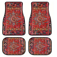 4 Stuks Auto Vloermatten Perzische Stijl Set Voor  en Achtermatten Patroon Gedrukt Auto Interieur Voetmatten voor de mee