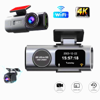 4K Dual Lens Auto Dashcam met hoge definitie, groothoek, loop opname, nachtzicht, Wifi en 24 uur parkeerbewaking