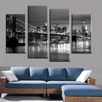 4Pcs Bridge Night Scene Combination Painting Home Decorative Art Picture Paint On Canvas Paintings