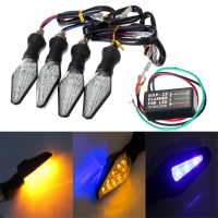 4Pcs Motorcycle Amber&blue 12leds Turn Signal Indicator Lamp Light With Flasher Relay