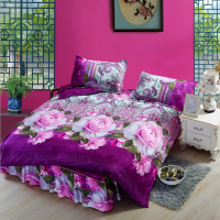 4Pcs Purple Polyester Fiber 3d Pink Rose Reactive Dyeing Bedding Sets Queen King Size Duvet Cover