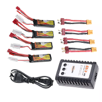 4PCS ZOP Power 7.4V 600mAh 60C 2S LiPo Battery JST + T Plug met B3 Charger XT30 Adapter Kabel voof RC Modellen