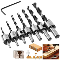 5/8PCS Verzinkboorset HSS4241 Titanium Gecoat 90° Afschuining 3 10mm Ronde Handgreep Hoge Snelheidsstaal voor Hout Metaa