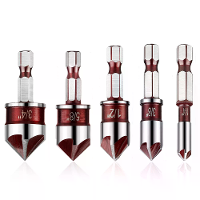 5 Delige Boor Set Premium Verzonken Boor met 82 Grad 5 Sleuven Snelle Verandering Hex Shank 1/4 Inch tot 3/4 Inch Maat v