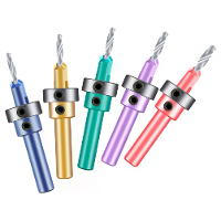 5 Delige set HSS precisie verzinkboor met 8 mm shank en verstelbare diepte stop voor houtbewerking, plastic, nauwkeurig