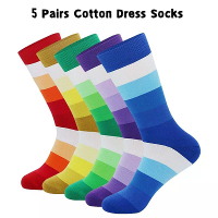 5 Paar heren gestreepte colorblock dresssokken, comfortabele grappige novelty crew sokken plus size, zweetabsorptie anti