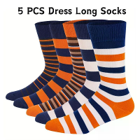 5 Paar mannen's leuke dress socks,katoenen lange sokken,coole funky crew sokken voor mannen,plus size kleurrijke gestree