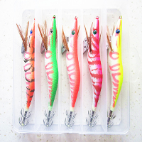 5 Pcs 13.5Cm20g Wood Shrimp Squid Lures Bait Bass Hooks
