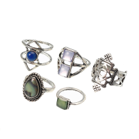 5 Pcs Stylish Bohemian Geometric Alloy Resin Ring Set Jewelry For Women