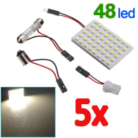 5 X Panel 48 Smd Led Bulb Lamp T10 Dome Bulb Ba9s 12v Dc Adapter
