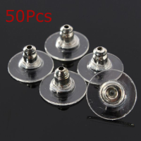 50Pcs Plastic Silver Earring Backs Stoppers Jewelry Earnuts Studs