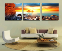 50X50cm 3pcs Combination Canvas Print Painting Seaside Sunset Printed On Canvas Home Wall Decor