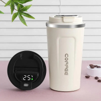 510 Ml Thermos koffiemok Roestvrijstalen koffiekopje Temperatuurweergave Vacuümflacon Thermosbeker Geïsoleerde drinkfles
