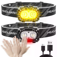 5850 Outdoors LED hoofdlamp met bewegingssensorbediening,dubbele witte en gele licht en rode veiligheidslicht,90° verste