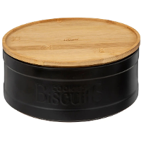 5Five koektrommel/voorraadblik Biscuits   keramiek   met bamboe deksel   zwart/beige   23 x 10 cm