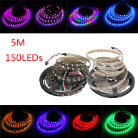 5M 45w 150smd Ws2812b Led Rgb Colorful Strip Light Waterproof Ip65 White/black Pcb Dc5v