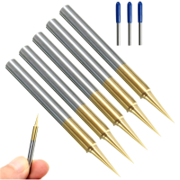 5Pcs 0.1Mm 15 Degree Titanium Coated Carbide Flat Bottom Pcb Engraving Bit Cnc Router Tool