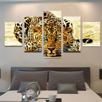 5Pcs Cheetah Combination Canvas Print Painting Printed On Canvas Home Background Wall Decor