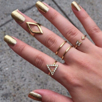 5Pcs Crystal Geometry Triangle Stacking Knuckle Rings Set Gold Silver