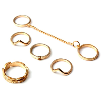 5Pcs Gold Plated Leaf V Shape Stacking Above Knuckle Rings Set