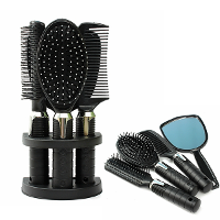5Pcs Plastic Hair Comb Massage Brush Mirror Set With Hair Modeling Holder Salon Styling Tool
