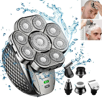 6 In 1 Heren Kale Hoofd Elektrische Scheerapparaat en Trimmer Kit Waterdicht en Oplaadbaar Roterend Scheerapparaat met 9