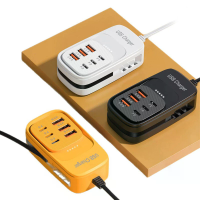 6 In 1 USB Stekkerdoos met Type C kabel, 3 USB A + 3 USB C snelladen, telefoonvoedingsadapter, EU stekker, muuroplader,