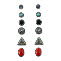 6 Pairs Of Turquoise Triangle Shell Ellipse Ear Stud Alloy Earrings Set