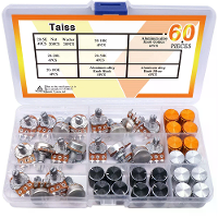 60PCS WH148 Potentiometer Schakelset B5K/10K/20K/50K/100K Ohm 15mm Schaft met Zwarte/Zilveren/Gouden Knoppen voor Audio