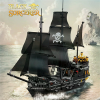 653000 Zwarte Tovernaar Schip Bouwblokken Skeleton Ghost Boot Model Assemblage Blokken Speelgoed Bureau Decoratie Jongen