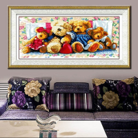 66X37cm Diy Cross Stitch Kit Little Bear Family Needlework Craft Home Decor