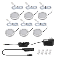 6Pcs 2w Led Aluminum Round Ultra Thin Cabinet Colset Night Light Kit With Dc12v Power Supply