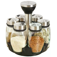 7 Delige set draaibare basis kruidenpotjes set keukengerei creatieve multifunctionele draaibare glas kruidenbox potjes s